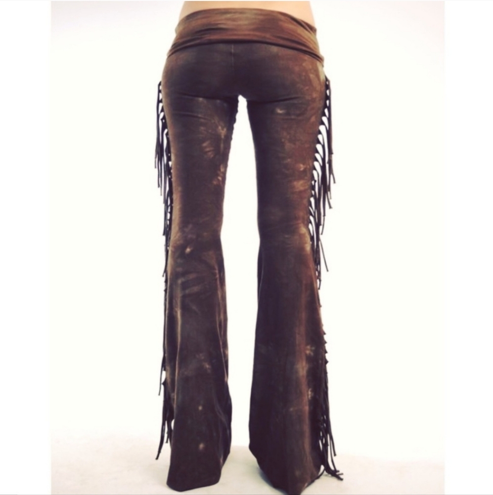 Hiphugger Fringe Bell Bottoms in BROWN TIE DYE - XS S M L XL Vintage 70s Leather - Picture 13 of 13